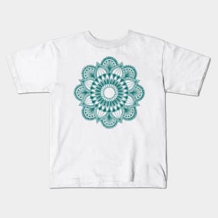 Flower Mandala (teal on white) Kids T-Shirt